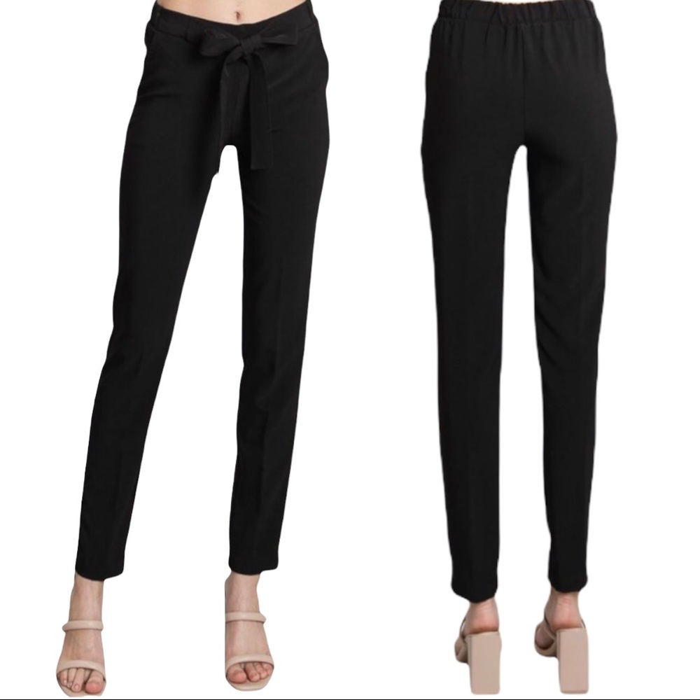 NWT Front Tie Slim Fit Trousers Pants in Black. Size Small
